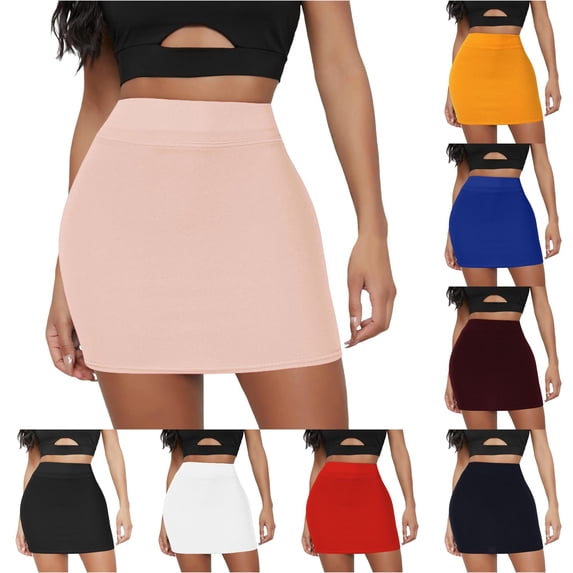 DHFJKG Skirts For Women High Rise Solid Color Elastic Waist Slim Fit Pencil Skirts Mini Bodycon