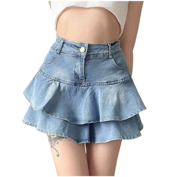 DHFJKG Skirts For Women Ruffle Tiered Denim Mini Skirt High Waist Slim Fit Retro Cozy Skirt