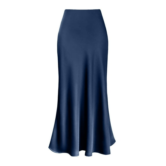 DHFJKG Skirts For Women Silk Satin High Waist Pleated Maxi Long Skirt Solid Color Flowy Hem Cozy Skirt