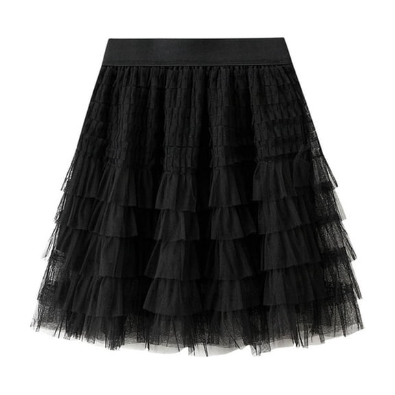 DHFJKG Skirts For Women Tiered Pleated Mesh Mini Skirt High Rise Elastic Waist Ruffle A-line Stylish Skirt