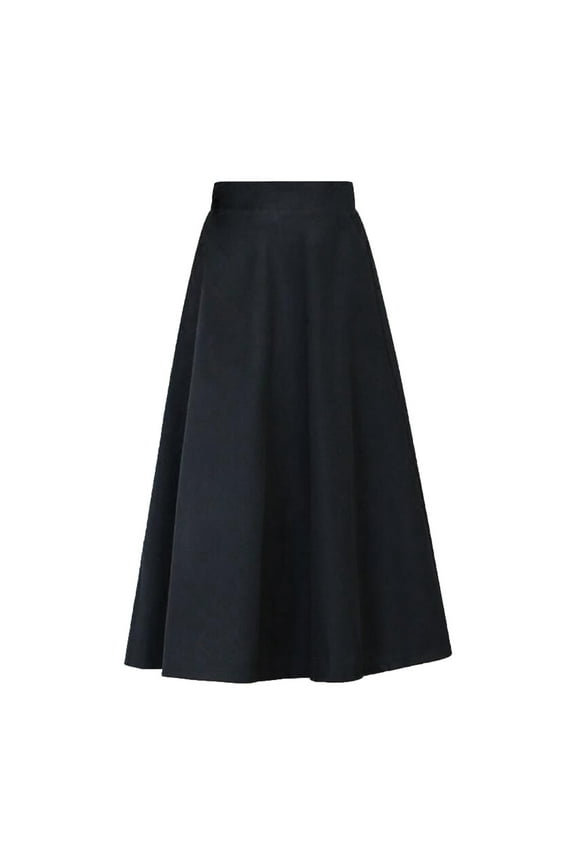 Skirts For Women Woolen High Rise Elastic Waist A Line Midi Skirt Mid-Calf Solid Color Stylish Skirt