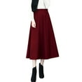 thumbnail image 1 of DHFJKG Skirts For Women Woolen High Rise Elastic Waist A Line Midi Skirt Mid-Calf Solid Color Versatile Skirt, 1 of 7