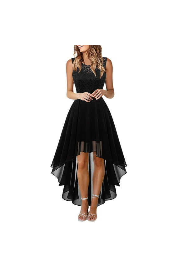 Sleeveless Dresses For Women Lace Hallow Out Chiffon Dress For Bridesmaid Wedding High Low Solid Color Trendy Dresses