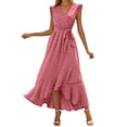 thumbnail image 1 of DHFJKG Sleeveless Maxi Dresses For Women Summer Dress Ruffle V Neck Holiday Tie Waist Flowy Irregular Hem Sundress Comfortable Dresses, 1 of 5
