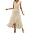 thumbnail image 1 of DHFJKG Sleeveless Maxi Dresses For Women Summer Dress Ruffle V Neck Holiday Tie Waist Flowy Irregular Hem Sundress Trendy Dresses, 1 of 5