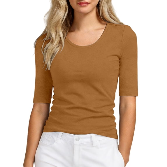 DHFJKG Slim Fit Basic Tee Women Half Sleeve Crew Neck T Shirt Solid Color Base Layer Top Casual Daily Wear Spring Summer Comfy Tops
