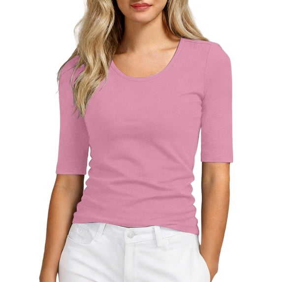 DHFJKG Slim Fit Basic Tee Women Half Sleeve Crew Neck T Shirt Solid Color Base Layer Top Casual Daily Wear Spring Summer Comfy Tops