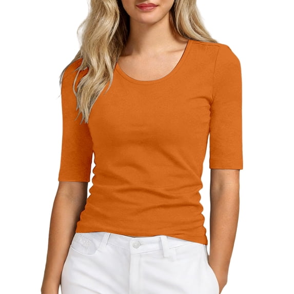 DHFJKG Slim Fit Basic Tee Women Half Sleeve Crew Neck T Shirt Solid Color Base Layer Top Casual Daily Wear Spring Summer Trendy Tops
