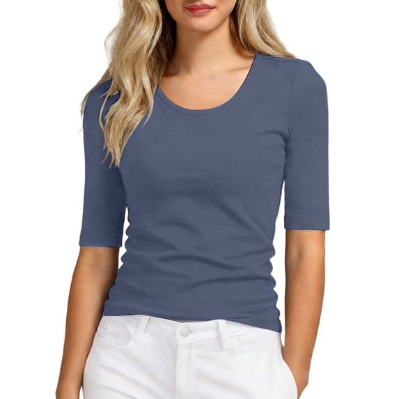 DHFJKG Slim Fit Basic Tee Women Half Sleeve Crew Neck T Shirt Solid Color Base Layer Top Casual Daily Wear Spring Summer Versatile Tops