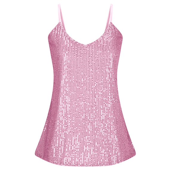 DHFJKG Sparkling Carnival Camisole For Women Comfortable Slim Fit Sleeveless Tank Top Sequin Low Cut Spaghetti Strap Versatile Tops