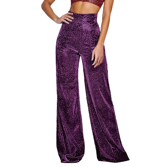 DHFJKG Sparkly Sequins Pants Women Wide Leg High Waisted Pants Elegant Loose Fit Glitter Flowy Palazoo Night Out Club Wear Versatile Trousers