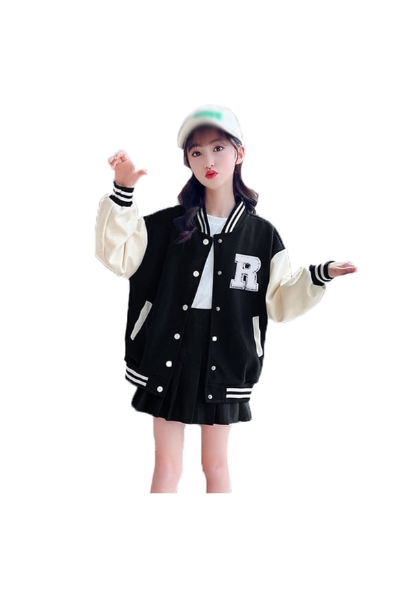 Stylish Baseball Letter Embroidery Jacket For Kids Boys Girls Lightweight Autumn Outerwear Coats For Children Youth Casual Jacket Long Sleeve Trendy OutWear