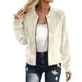 thumbnail image 1 of DHFJKG Suede Bomber Jackets For Women Crop Top Slim Fit Solid Color Zipper Coat Lightweight Streetwear Cozy Outerwear, 1 of 4