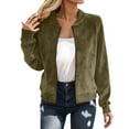 thumbnail image 1 of DHFJKG Suede Bomber Jackets For Women Crop Top Slim Fit Solid Color Zipper Coat Lightweight Streetwear Soft Outerwear, 1 of 4