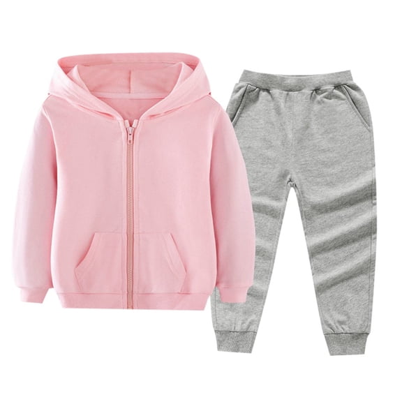 DHFJKG Suits Children Coat Suits For Little Boys Girls Autumn And Winter Solid Color Zipper Hooded Pullover Pants Two Piece Suit Long Sleeve Trendy Outfit