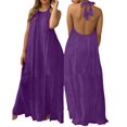 thumbnail image 1 of DHFJKG Summer Beach Dress Women Maxi Dresses Sleeveless Open Back Loose Fit Halter Solid Color Vacation Long Dress Boho Comfort Dresses, 1 of 5