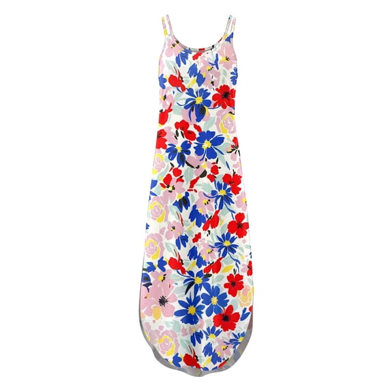 DHFJKG Summer Boho Dresses For Women Sleeveless Beach Vacation Clothes Spaghetti Strap Scoop Neck Curved Hem Long Dress Floral Stylish Dresses