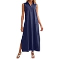 thumbnail image 1 of DHFJKG Summer Dresses For Women Beach Long Dress Sleeveless Turndown Collar Loose Fit Solid Color Flowy A-Line Side Slit Sundress Versatile Dresses, 1 of 7