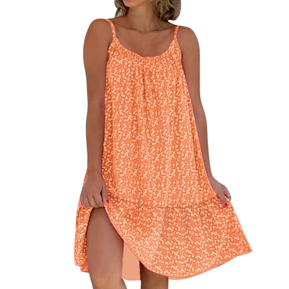 DHFJKG Summer Dresses For Women Bohemian Floral Mini Dress Scoop Neck Ruffle Hem Spaghetti Strap Beach Sundress Soft Dresses