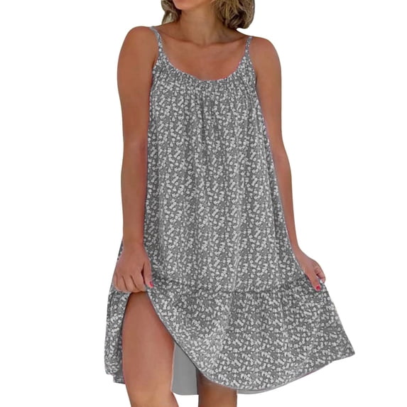 DHFJKG Summer Dresses For Women Bohemian Floral Mini Dress Scoop Neck Ruffle Hem Spaghetti Strap Beach Sundress Versatile Dresses
