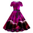 thumbnail image 1 of DHFJKG Summer Dresses For Women Casual Crew Neck Heart Printed Short Sleeve Flowy A Line Midi Swing Dress Trendy Dresses, 1 of 3