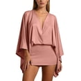 thumbnail image 1 of DHFJKG Summer Dresses For Women Casual Deep V Neck Solid Color 3/4 Flared Sleeve Slim Fit Bodycon Sexy Party Trendy Dresses, 1 of 6