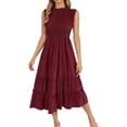 thumbnail image 1 of DHFJKG Summer Dresses For Women Casual Sleeveless Midi Dress Ruffle Hem Smocked Waist Flowy A-Line Beach Vacation Sundress Cozy Dresses, 1 of 8