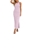thumbnail image 1 of DHFJKG Summer Dresses For Women Maxi Dress Casual Striped Knit Bodycon Side Slit Sleeveless Beach Vacation Sundress Slim Fit Cozy Dresses, 1 of 5
