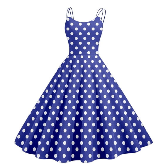 DHFJKG Summer Dresses Women Polka Dot A Line Midi Dress Casual Spaghetti Straps Party V Neck Flowy Retro Versatile Dresses