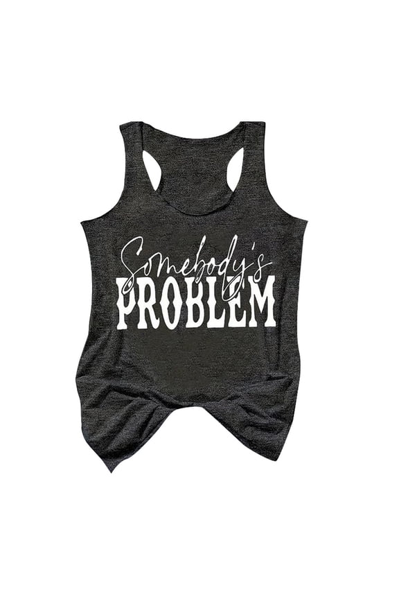 Summer Letter Print Sleeveless Tank Top Women Fashion Comfort Round Neck Casual Loose Fit Tunic Versatile Tops