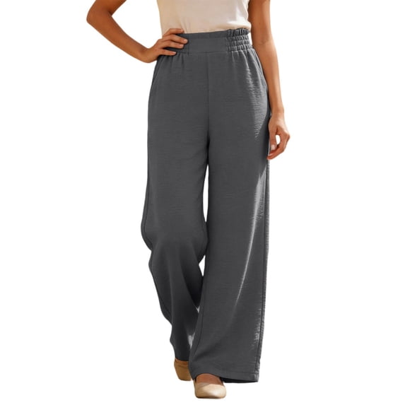 DHFJKG Summer Sweatpants Women Loose Fit Wide Leg Linen Trousers With Pockets Ruffle Flowy Comfortable Trendy Trousers