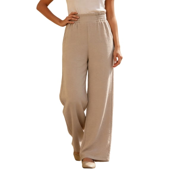 DHFJKG Summer Sweatpants Women Loose Fit Wide Leg Linen Trousers With Pockets Ruffle Flowy Comfortable Versatile Trousers