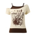 thumbnail image 1 of DHFJKG Summer T Shirts For Women Short Sleeve Fashion Asymmetrical 2 In 1 Top Casual Graphic Tee Cute Y2K Vintage Clothing Stylish Tops, 1 of 7
