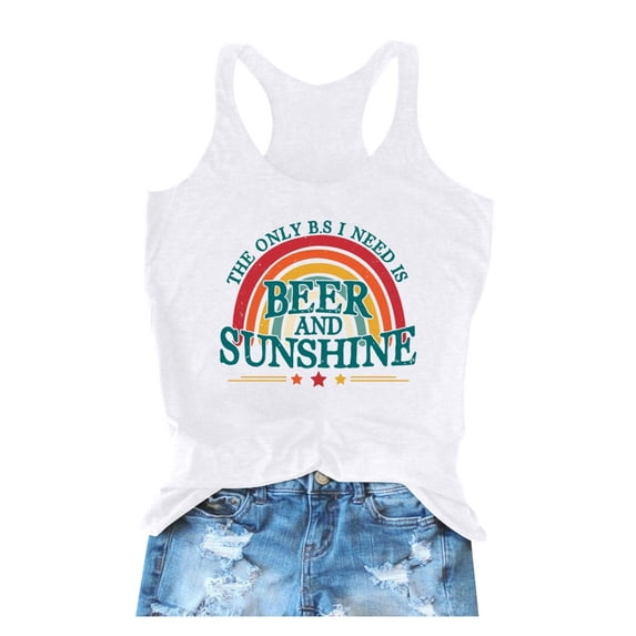 DHFJKG Summer Tank Top Women Graphic Tee Casual Rainbow Letter Printed Crew Neck Sleeveless Loose Fit T Shirt Stylish Tops