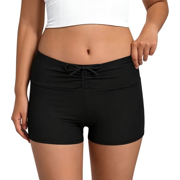 DHFJKG Summer Womens Swim Shorts Ruched Bathing Suit Mid Rise Solid Color Swimwear Bottoms Versatile Beachwear