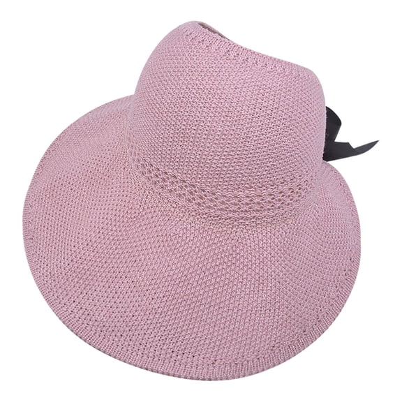 DHFJKG Sun Hats For Women Wide Brim Roll-Up Beach Ponytail Hat Packable Foldable Travel Straw Visor