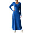 thumbnail image 1 of DHFJKG Sweater Dress For Women Knit Ribbed V Neck Long Sleeve Slim Fit Maxi Dress Winter Pullover Tunic Ankle-Length Classic Dresses, 1 of 5