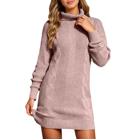DHFJKG Sweater Dress For Women Turtleneck Knit Jacquard Sweater Long Sleeve Bodycon Slim Fit Knitwear Mini Dress Party Club Casual Comfort Dresses