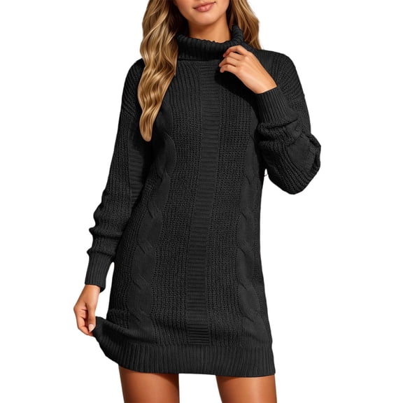 DHFJKG Sweater Dress For Women Turtleneck Knit Jacquard Sweater Long Sleeve Bodycon Slim Fit Knitwear Mini Dress Party Club Casual Soft Dresses