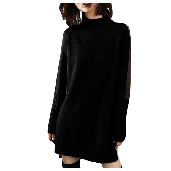 DHFJKG Sweater Dress For Women Winter Crew High Neck Long Sleeve Loose Fit Mini Knitwear Dress Thermal Comfort Dresses