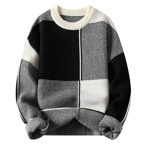 DHFJKG Sweater Men's Thickened Long Sleeve O-Neck Plaid Knitted Sweater Autumn And Winter Fashion Casual Pullover Comfort Top
