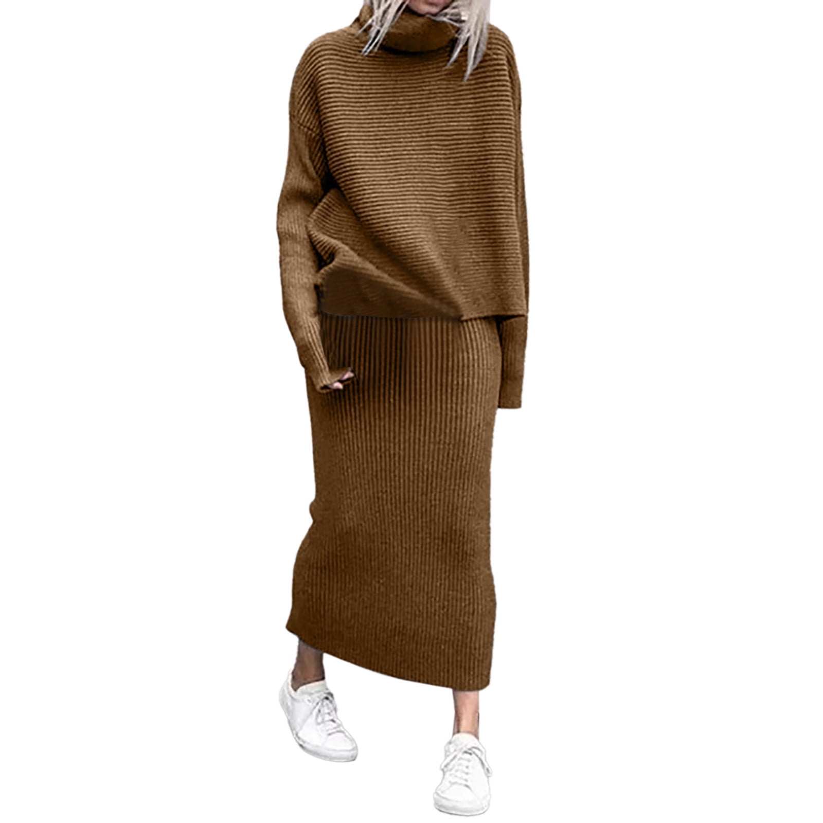 DHFJKG Sweater Sets For Women Turtleneck 2 Piece Outfits Ribbed Knit ...