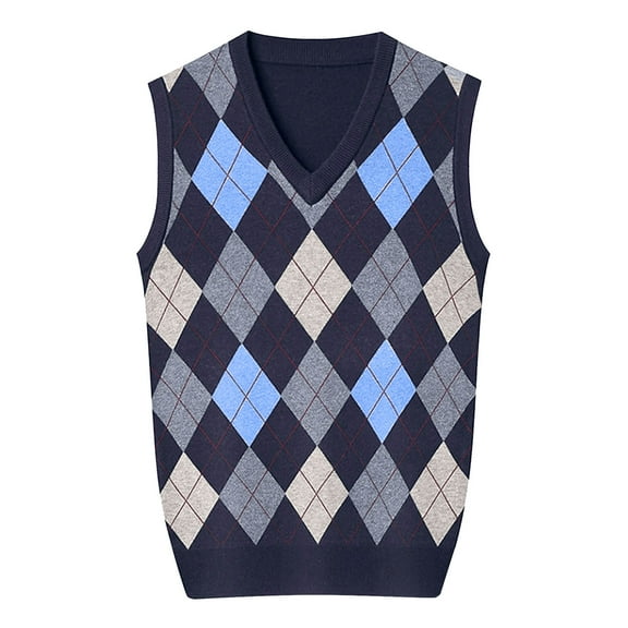 DHFJKG Sweater Vest Diamond Pattern Mens Knitted Layering Pullover V-Neck Sleeveless Vest Autumn Winter Classic Jumper Tops