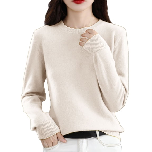 DHFJKG Sweaters For Women Basic Pullover Loose Fit Lace Trim Long Sleeve Knitted Bottoming Shirts Lightweight Trendy Tops