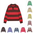 thumbnail image 1 of DHFJKG Sweaters For Women Knit Striped Turndown Collar Long Sleeve Oversized Drop Shoulder Pullover Knitwear Trendy Tops, 1 of 3