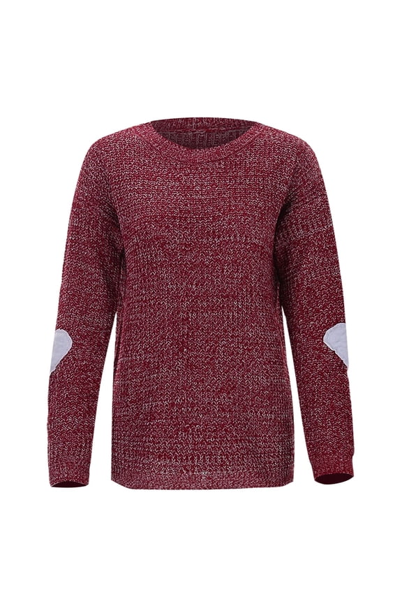 Sweaters For Women Loose Fit Knit Pullover Round Neck Everyday Stylish Long Sleeve Heart Pattern Knitwear Versatile Tops