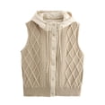 thumbnail image 1 of DHFJKG Sweaters For Women Outerwear Vest Knit Hooded Button Up Cardigan Vest Quilted Padded Textured-Knit Sleeveless Jacket Insulated Trendy Tops, 1 of 2