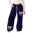thumbnail image 1 of DHFJKG Sweatpants For Girls Drawstring Waist Track Pants Baseball Bow Printed Wide Leg Athletic Jogger Pants Stylish Trousers, 1 of 9