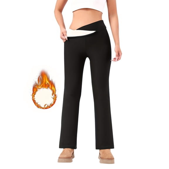 DHFJKG Sweatpants Women Yoga Pants Thermal Fuzzy Lining High Waist Casual Flared Pants Solid Color Winter Insulated Thickened Stylish Trousers