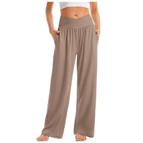 DHFJKG Sweatpants Women Yoga Pants Wide Leg Loose Fit Lightweight Solid Color Elastic Waist With Pockets Casual Pants Sportswear Comfortable Trousers